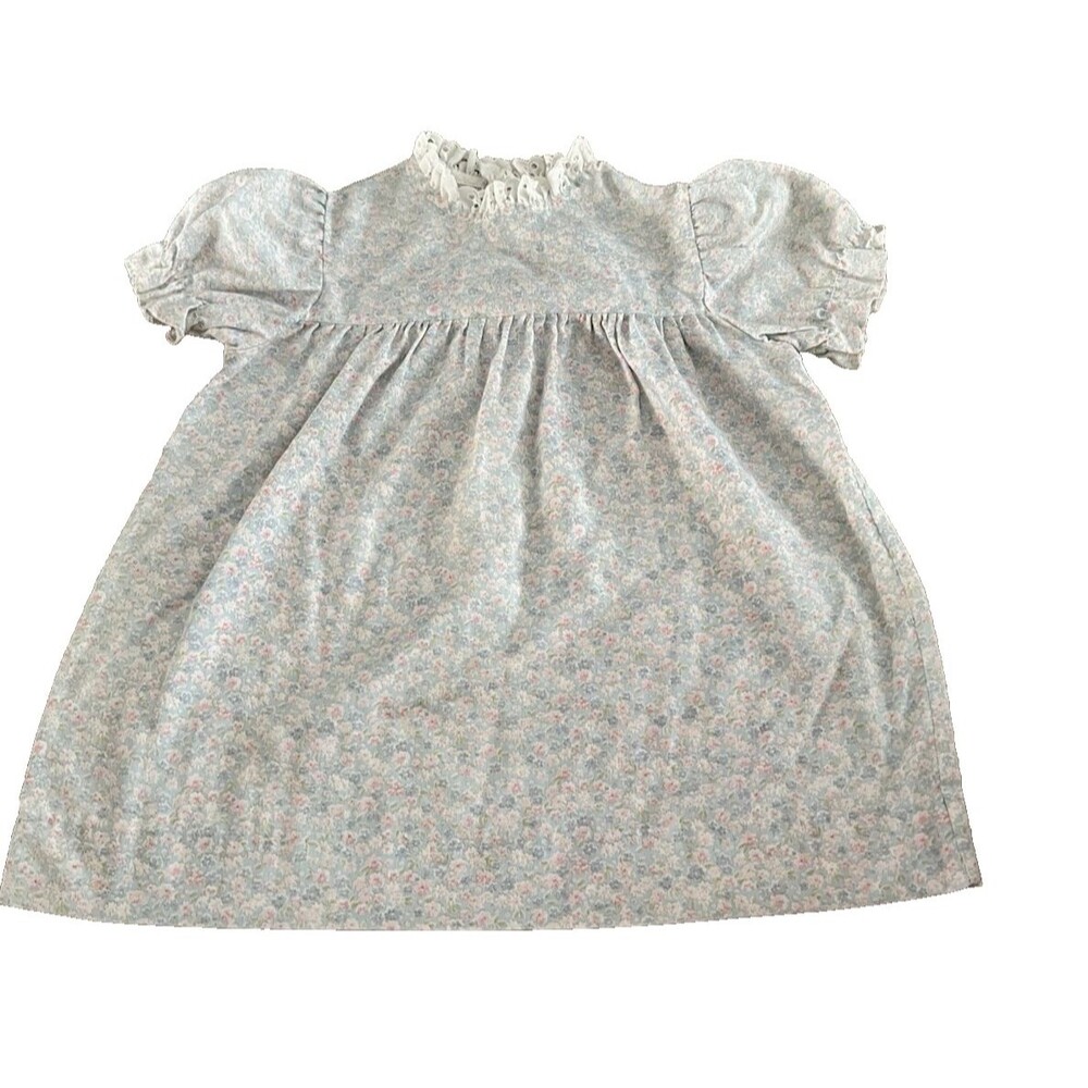 Vintage HADDAD BROTHERS Girls Blue Floral PRARIE DRESS MADE IN USA-Size 2T? Read